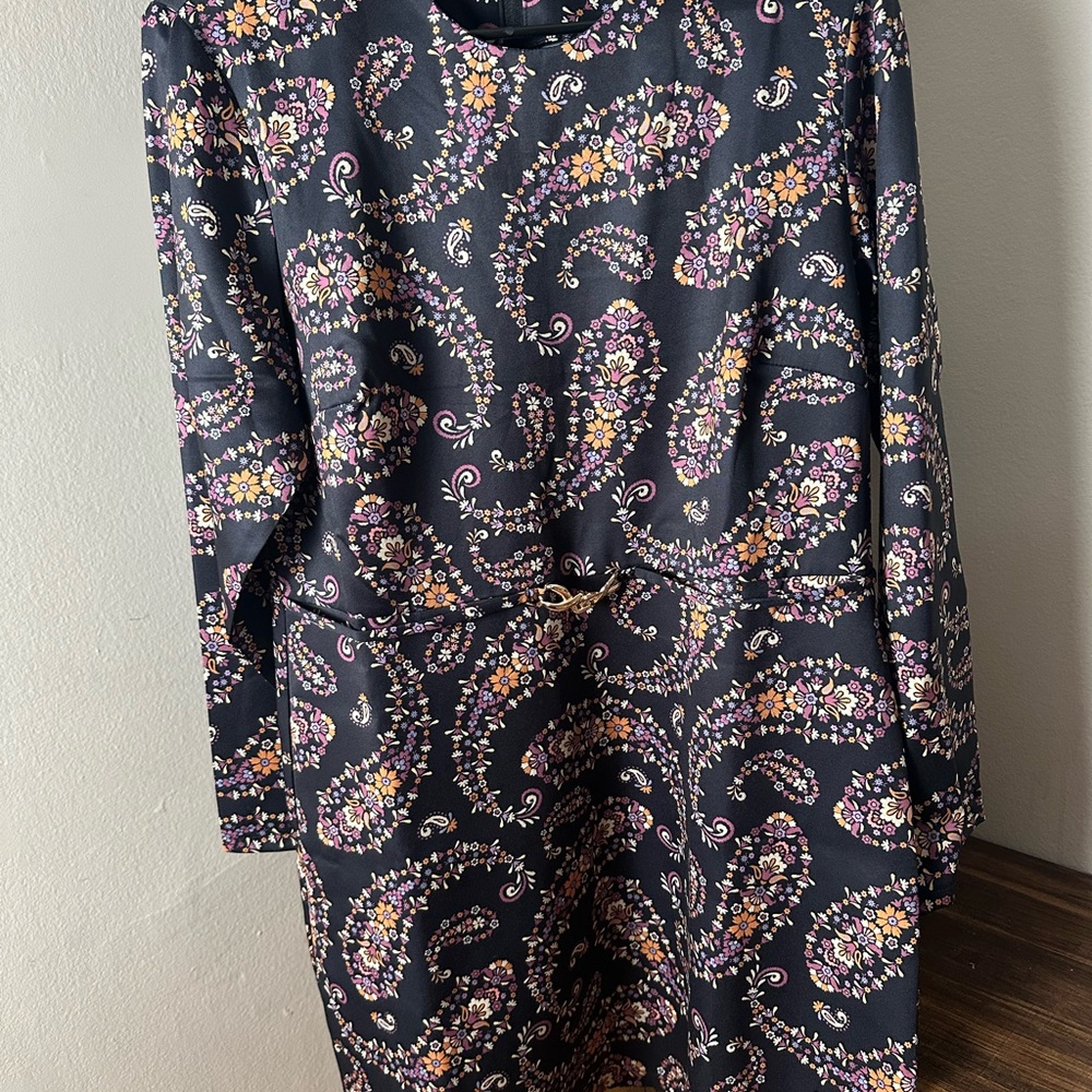 Renuar Black and Purple Paisley Midi Dress